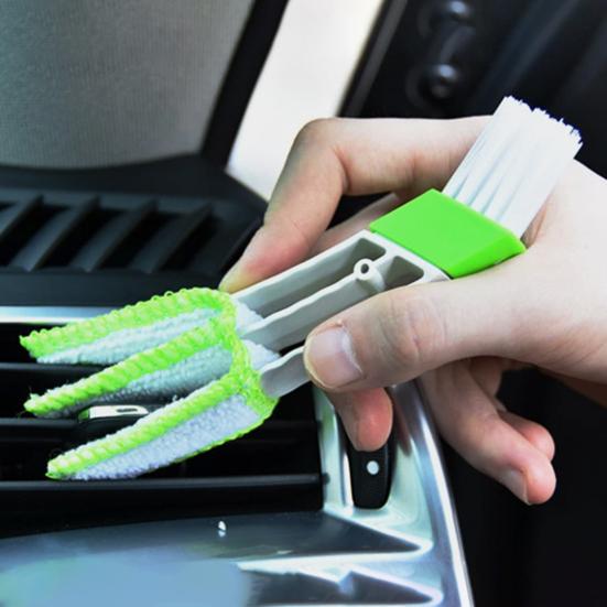 Mini Car Vent Cleaning Brush Automotive Ventilation Pen Double End Microfiber Cloth Cover Air Conditioning Cleaner Dusting Detailing Tool