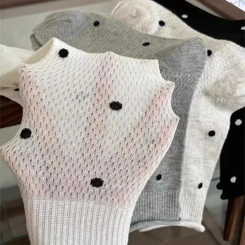 Girls Gift Cute Kawaii Black White Ruffle Sox Fashion Women Polka Dot Socks Spring Summer Thin Female Dot Print Cotton Socks