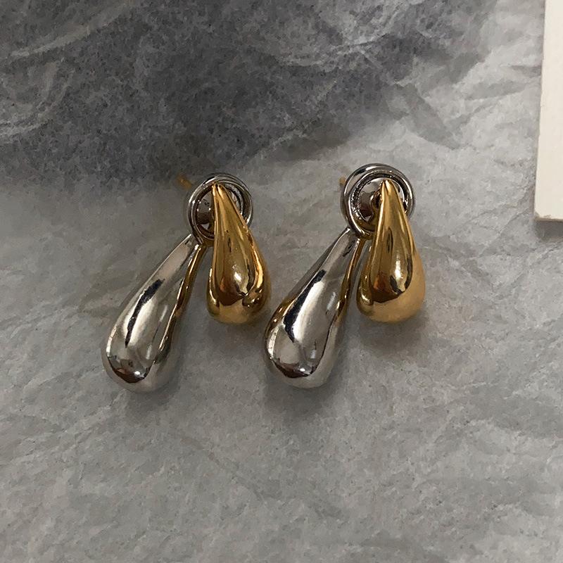 

Europe and America Vintage Splice Stud Earrings for Women Two Color Metal Elegent Earrings Removable Delicate Charm Y2K Jewelry