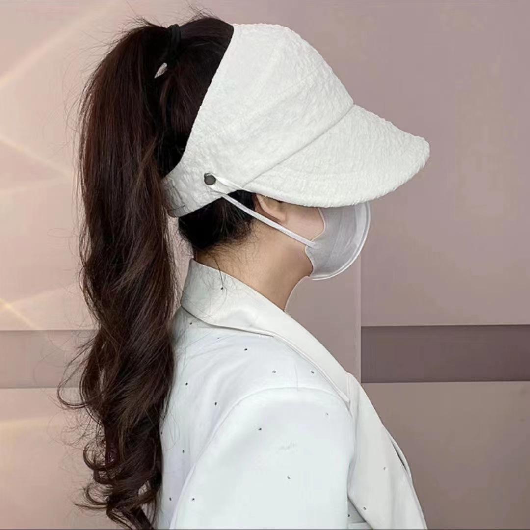 

Internet celebrity upgraded version sunscreen sunshade empty top cap women s summer face small breathable seersucker ponytail hat M（56-58cm） бежевий