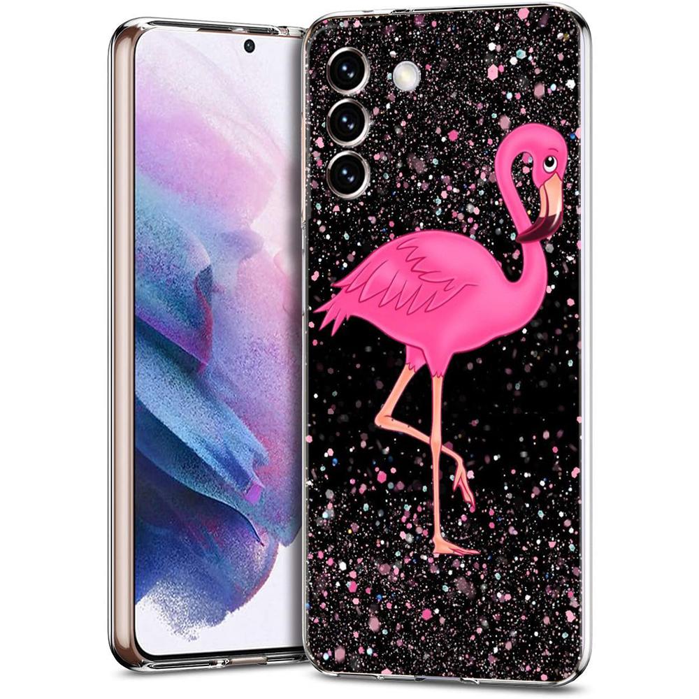 Phone Case For Samsung Galaxy S24 Ultra S23 FE S22 S20 S21 5G S10 S9 Plus S10E S8 Soft Clear Lovely Pink Flamingos Leaf Cover