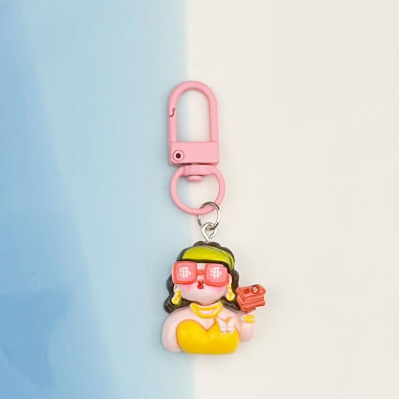 Funny Cartoon Rich Lady Keychain Pendant for Students – Girlish Leopard Print Decoration