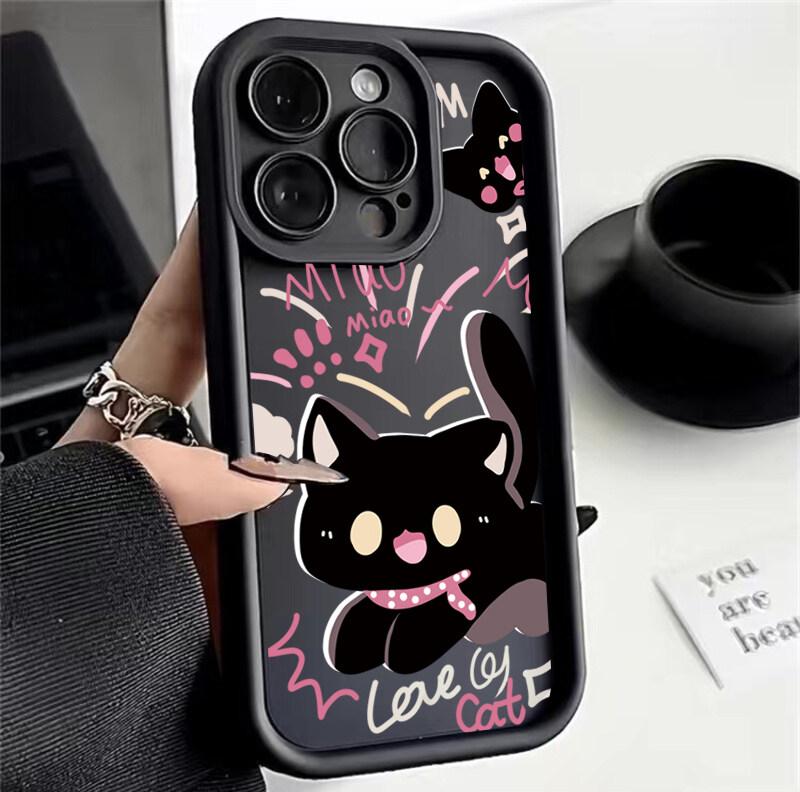INS Cartoon Black Cat Phone Case For Xiaomi Redmi Note 13 12 Pro Plus 4G 5G 13C 12C 14C 10C A3 Silicone Anti-falling Cover Couqe