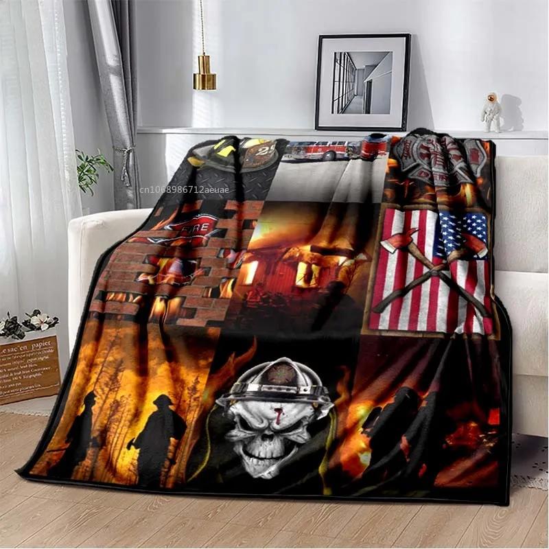 Firefighters Flannel Blanket God Bless Firefighters with Angle Wings Art Lightweight Warm Plush Kids Adults Birthday Dream Gifts