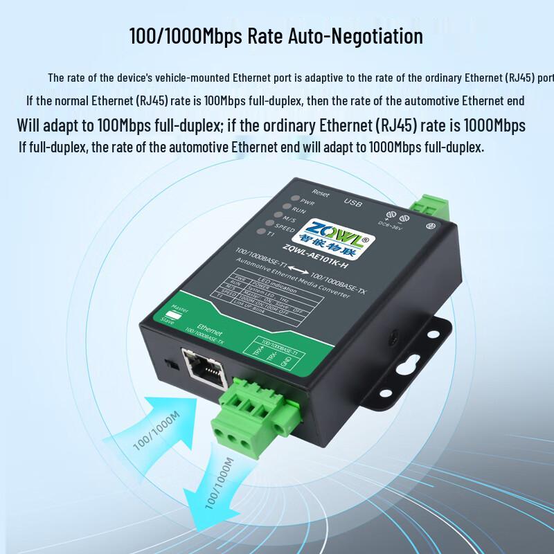 Automotive 100/1000BASE-T1 To RJ45 Ethernet Converter