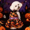 Autumn Pet Clothing Halloween Pumpkin Dog Dress Black Lace Neck Outfit Ruffled Comfortable Apparel Festive Party Costume