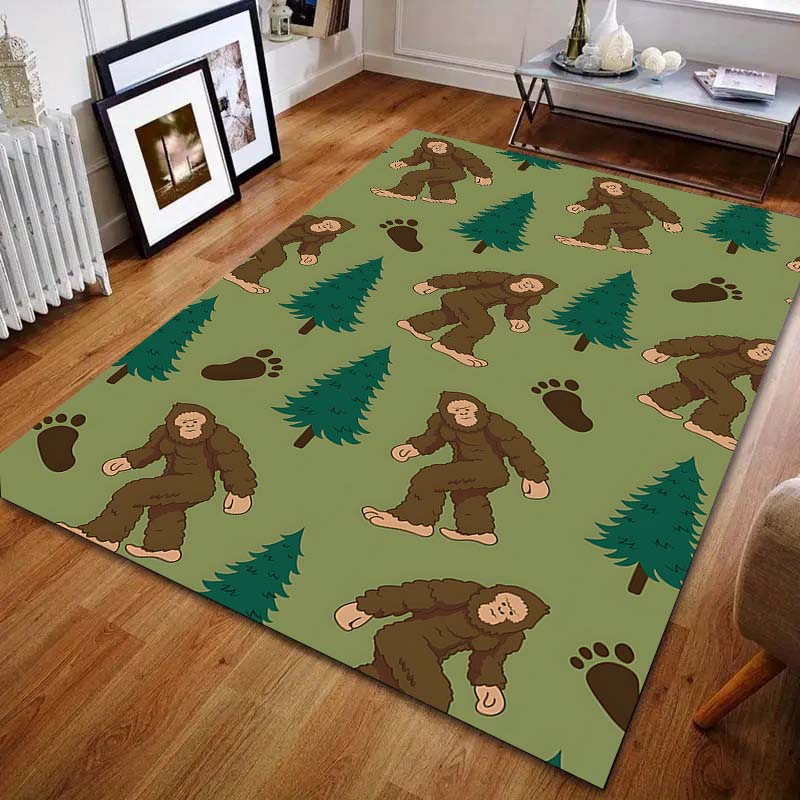 Sasquatch a potisk stromů kreslený koberec do ložnice, obývacího pokoje, k posteli, k pohovce, podložka na podlahu, moderní domácí dekorace, kusový koberec, velký rozměr