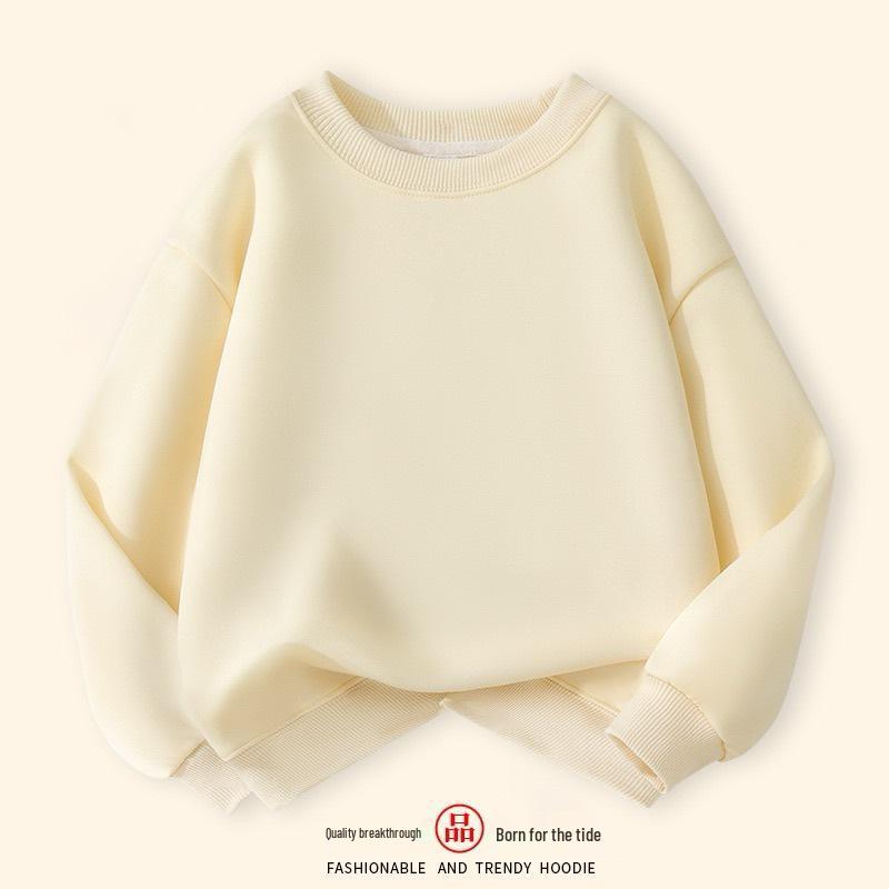 Kinder einfarbiges Rundhals-Sweatshirt - Herbststil Langarm-Pullover für Jungen und Mädchen 130 cm apricot