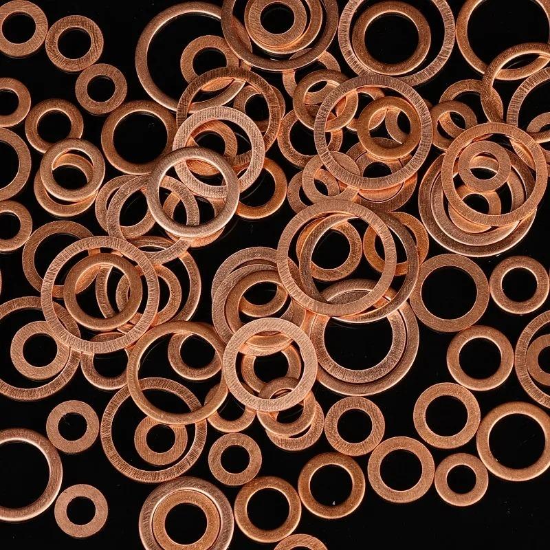 100PCS Copper Washer Sealing Gasket Flat Ring Seal Assortment Kit M4 M5 M6 M8 M10 M12 M14 for Sump Plugs