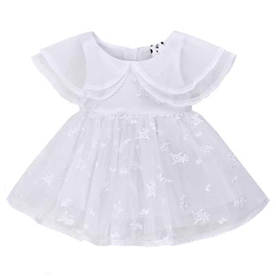Famuka Baby Sommer Tüllrock Baumwoll-Overallkleid mit Uni-Beige Größen Mädchenkleid, Rüschen, (Weiß 3, 12-18M)
