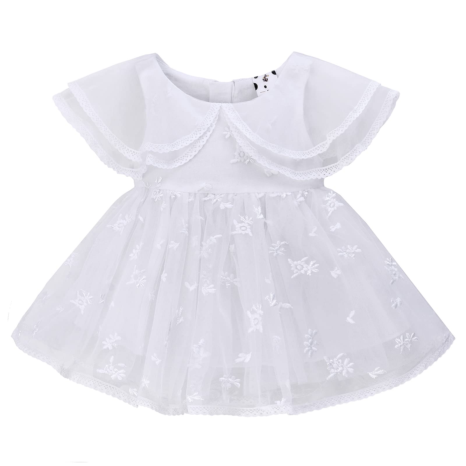 

Famuka Baby Summer Tulle Skirt Cotton Coverall Dress with Solid Beige Sizes Girls Dress, Ruffles, (White 3, 12-18M)