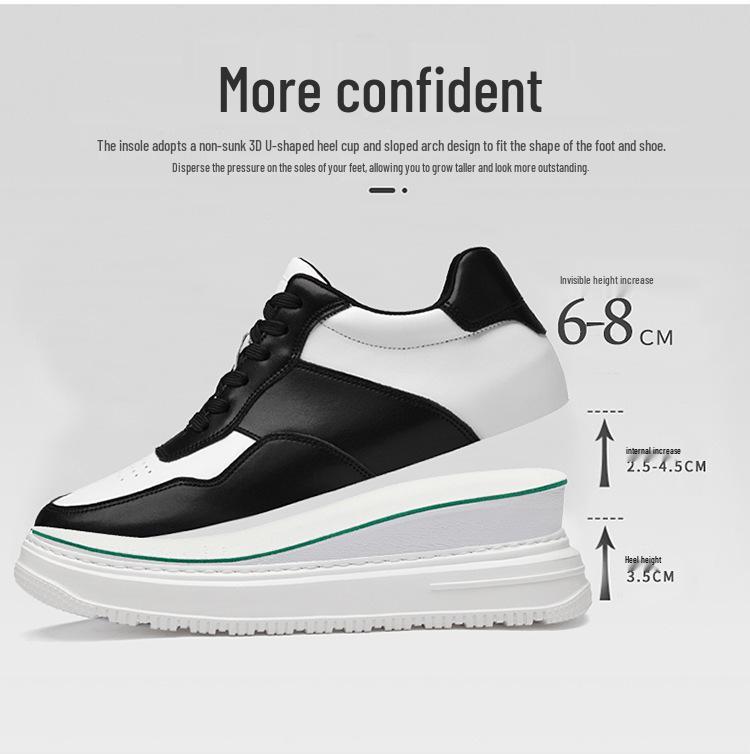 Men's Height Increasing Platform Shoes - 6CM Lift, Thick Sole, Cowhide Surface, Sports-Inspired, Fashionable Casual Footwear for Spring and Autumn