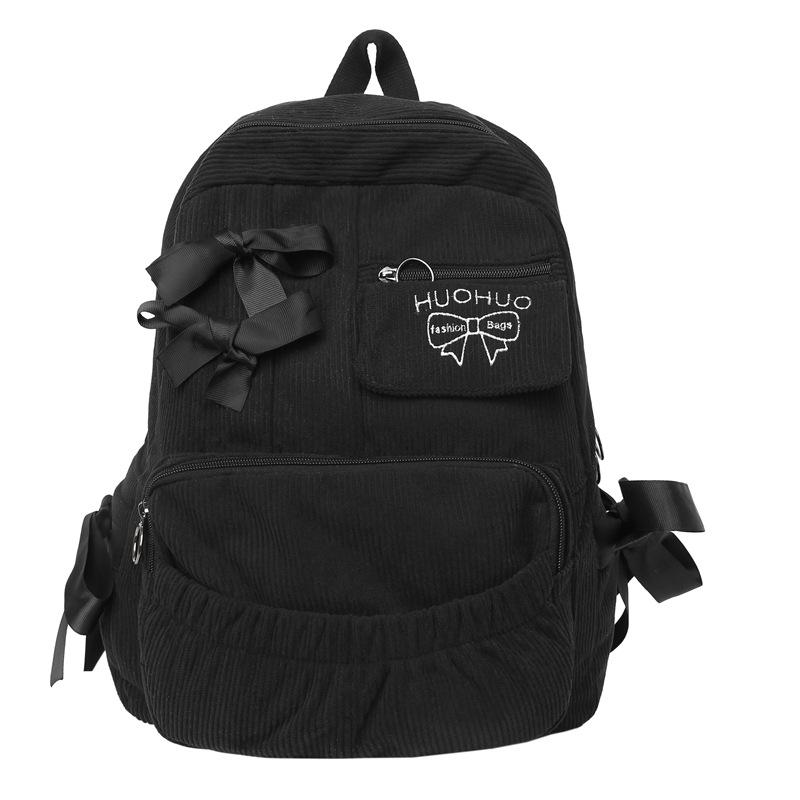 2026New Korean Style Backpack Commuting Versatile Female College Students High Beauty Backpack Bow Backpack Cute Casual Corduroy
