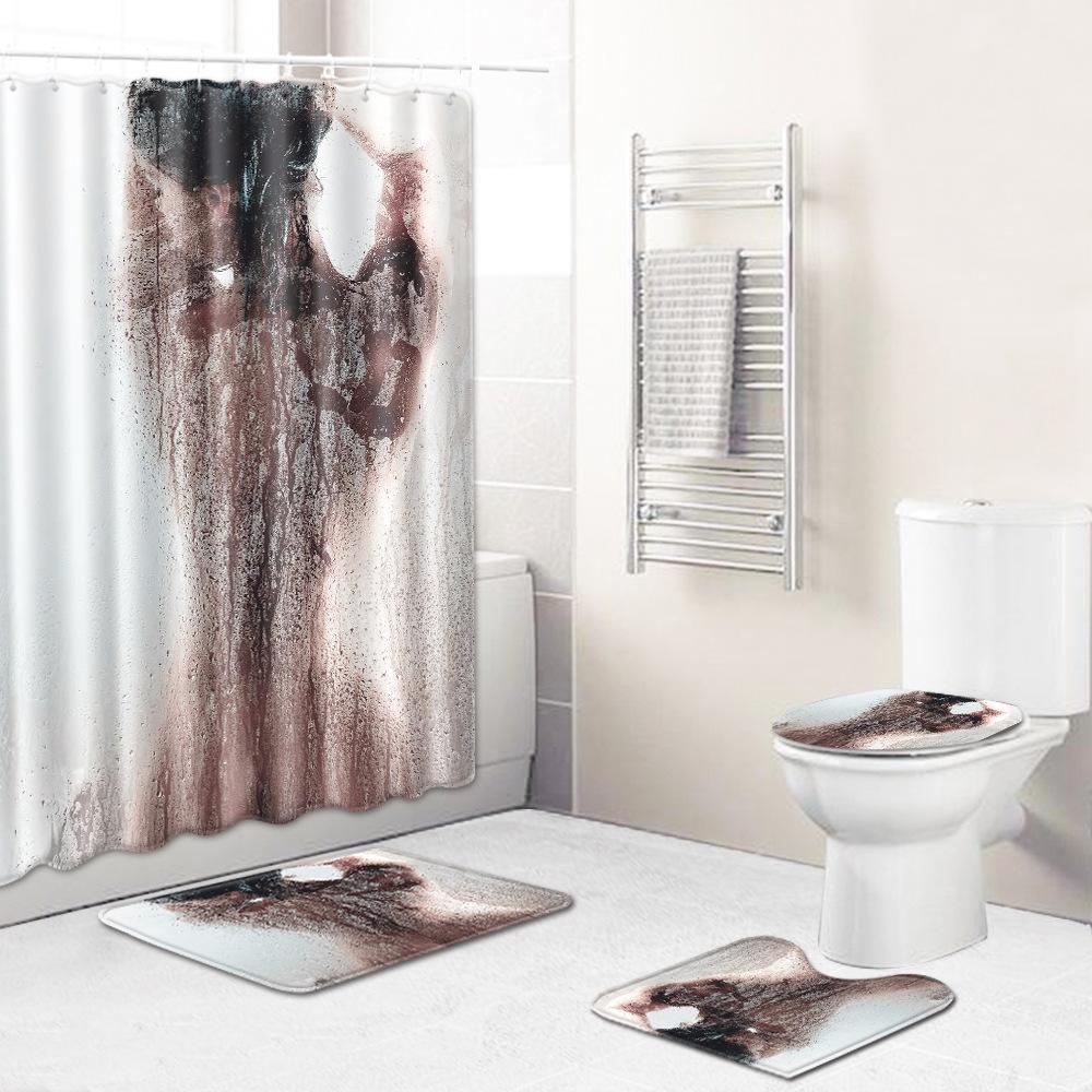 African American Women'S Bathroom Four-Piece Combination Set Household Door Mat Absorbent Non-Slip Floor Mat Carpet