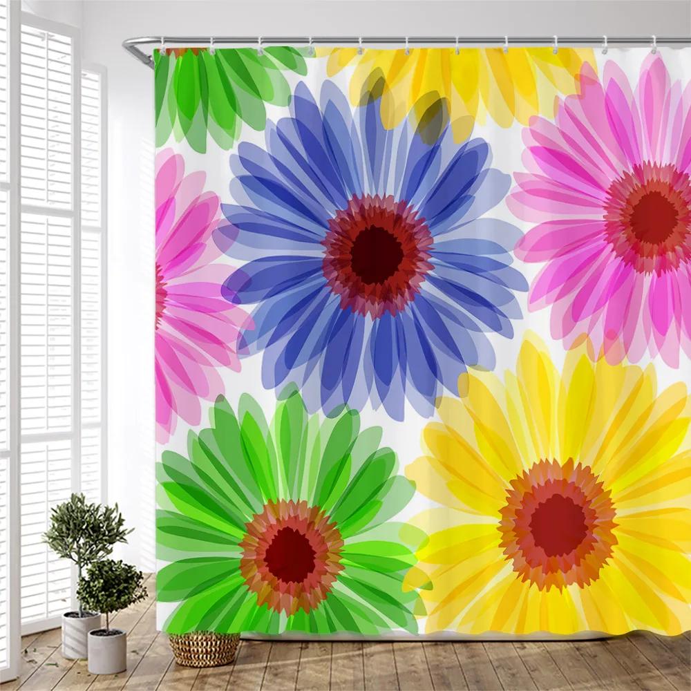 Garden Flower Shower Curtain Plant Floral Birds Leaves Zen Stone Bamboo Forest Painting Bath Accessories Bathroom Decor Curtains