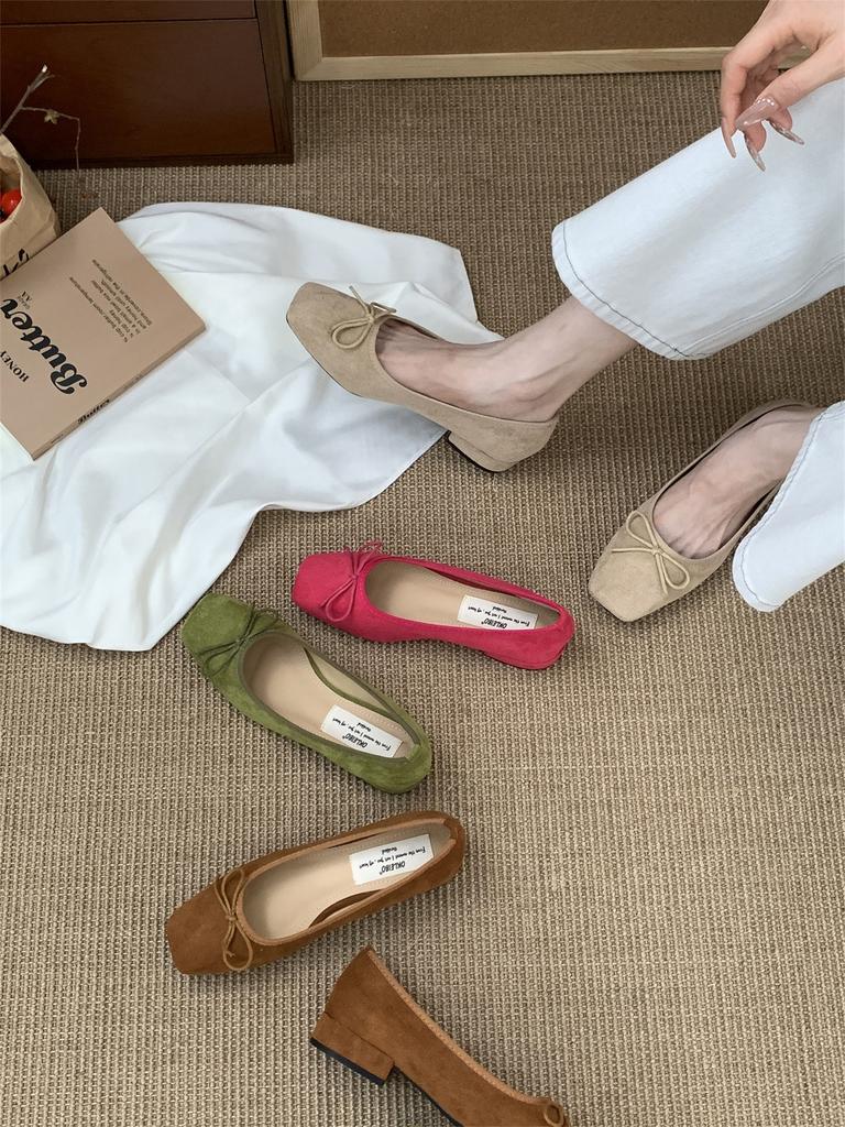 French Temperament Thick Heel Single Shoes Women's 2025 New Niche Elegant Gentle Fairy Suede Light Mouth Evening Shoes