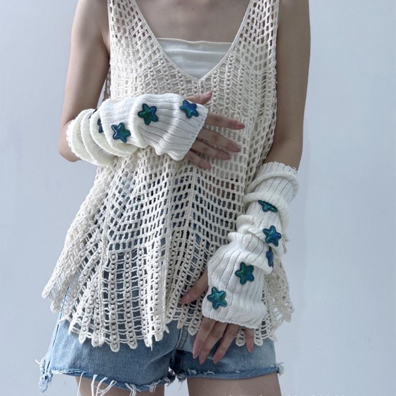 Casual Warm Gloves Stretchy Gloves Adult Knitted Arm Warmer Half Finger Gloves Knits Gloves for Cold Weather Cycling