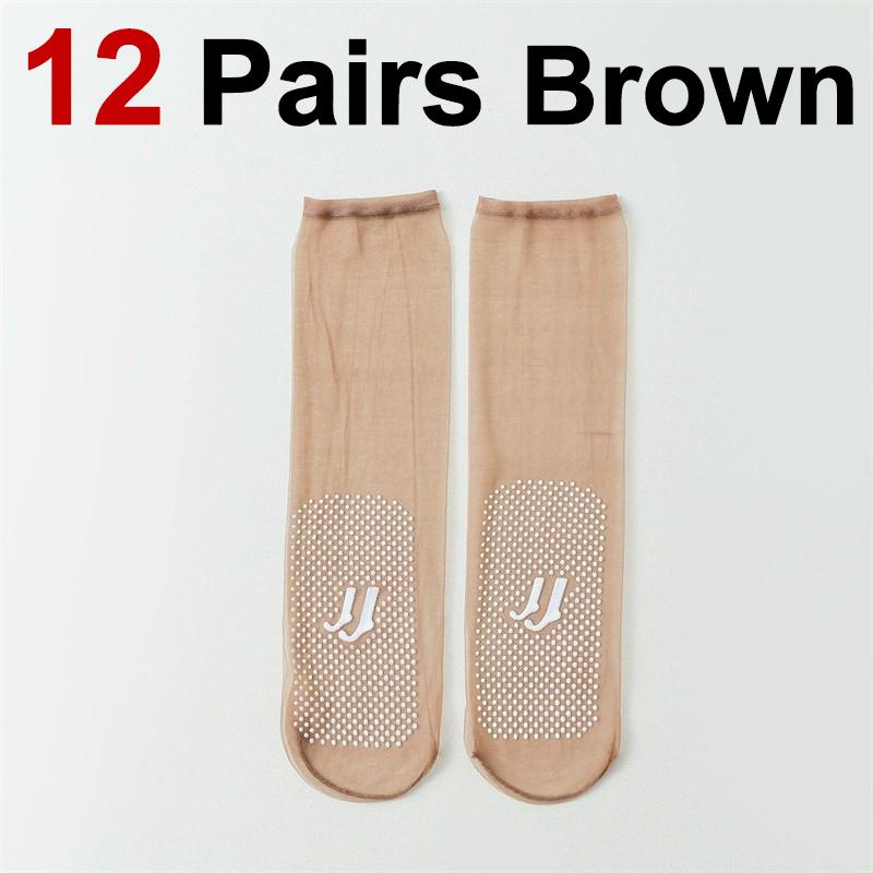 

12 пар женских нескользящих тонких шелковых чулок, летние ультратонкие невидимые полностью прозрачные удобные дышащие повседневные носки One Size