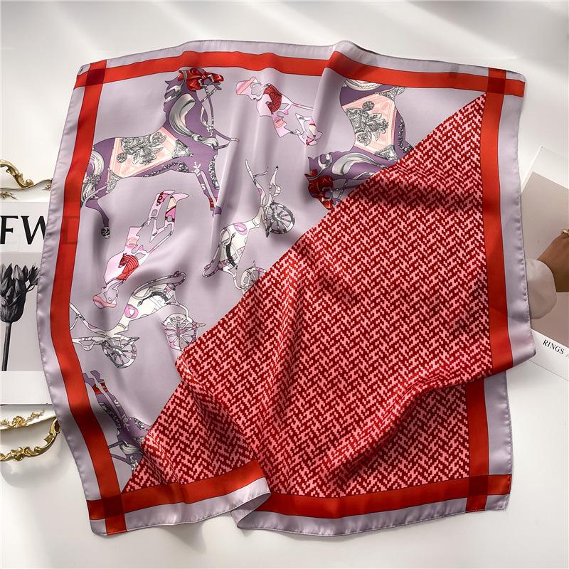 Silk Scarf Women'S Scarf Shawl 70Cm Korean Small Square Scarf Satin Surface Print Sun-Proof Headscarf