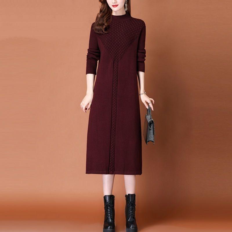Long Sweater Women's Knee-length Autumn and Winter Dress Women's Loose Knitted Sweater Dress Pullover
