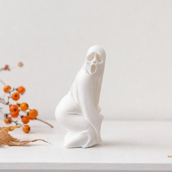 Halloween Ghost Figurine, Funny 3D Printed Scream Ghost Statue for Desk, Tabletop, Mantel, Shelf, Spooky Home Decor