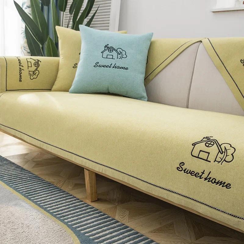 Baumwolle Leinen Sofa Matte Feder Anti-Rutsch Staubdicht Bequemes Sitzkissen Einfache Heim Wohnzimmer Dekoration Rückenlehnenbezug