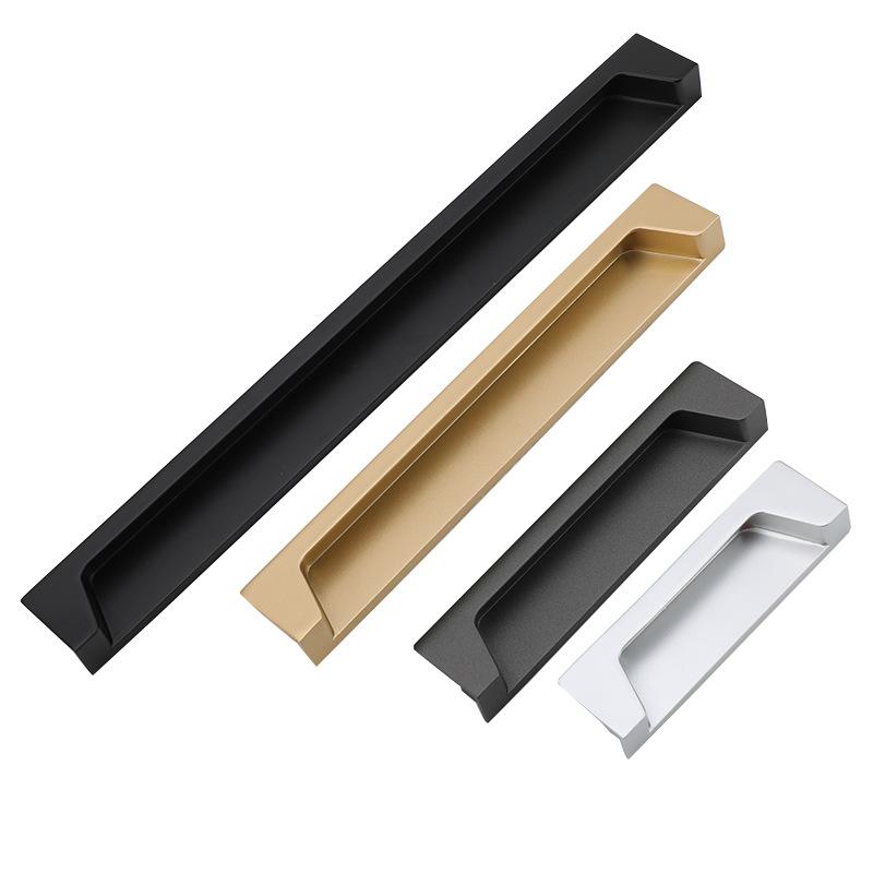Modern Style Slotting Sliding Door Handle Gold/Black/Grey Zinc Alloy Concealed Button Closet Drawer Handle Furniture Hardware