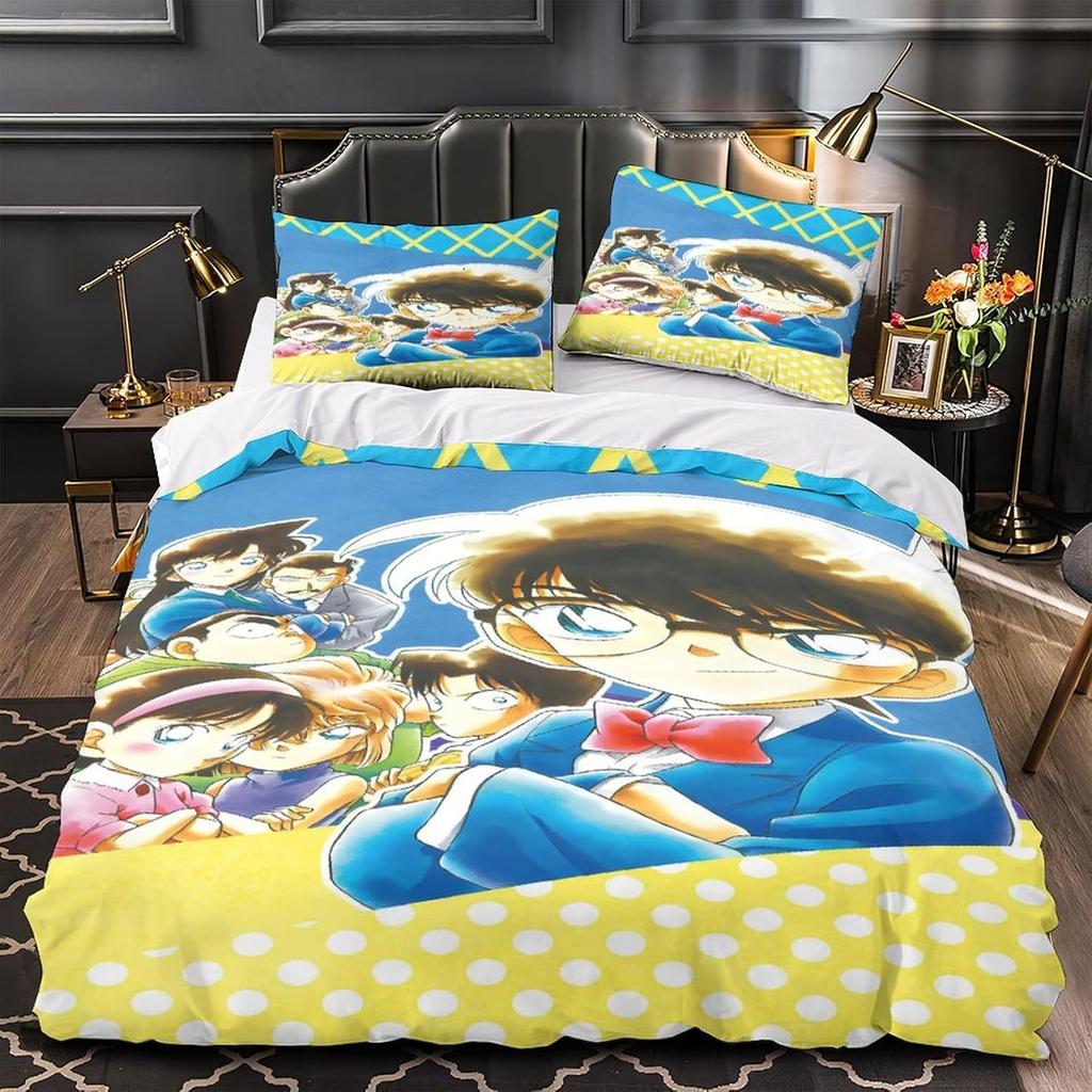 Detective Boy Conan Bedding Set 3D Printed Anime Duvet Cover Set For Kids Girls Boys, Microfiber Beddingset And Pillowcases