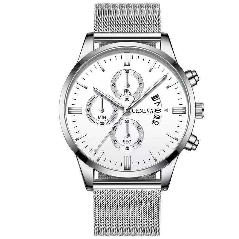 Blue Men'S Mesh Strap Watch Men'S Quartz Calendar Watch Fashion Business Watch