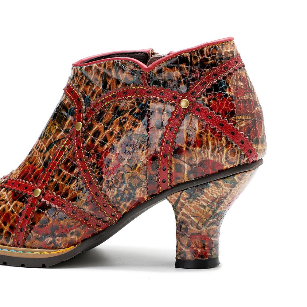 Johnature Rýt Spliced ​​Fashion High Heels Dámské z pravé kůže s kulatou špičkou Všestranné lodičky