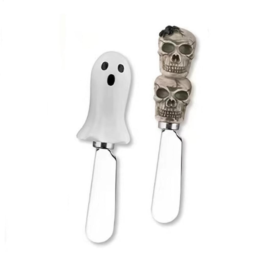 Cheese Spreader Knives 4 Pieces Halloween Pastry Knives Ergonomic Pumpkin Cat Ghost Skull Spreader For Toast Sandwich Jam Cream