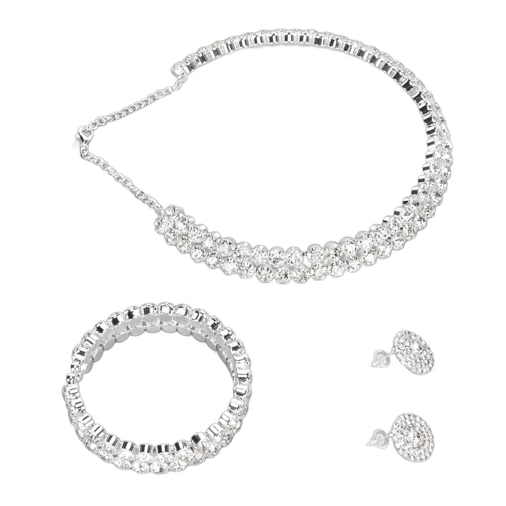 Bridal Jewelry Set Stylish Elegant Rhinestone Necklace Bracelet Earrings for Wedding Prom Engagement