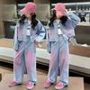 Mädchen Frühling Herbst Set Mode Große Kinder Frühling Kleidung Dopamin-Spray Farbe Denim Zweiteiler Trend
