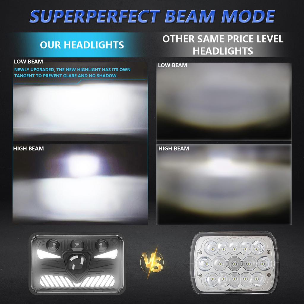 4x6 LED Headlights,4x6 LED Headlights 5 Inch Square LED Headlamp 1 Pair Daytime Running
