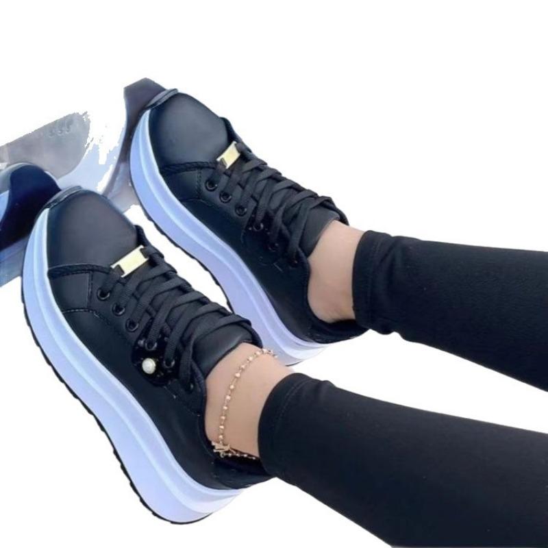 New Large-sized Thick-soled Sports Women's Shoes and Shallow Lace-up Casual Sneakers