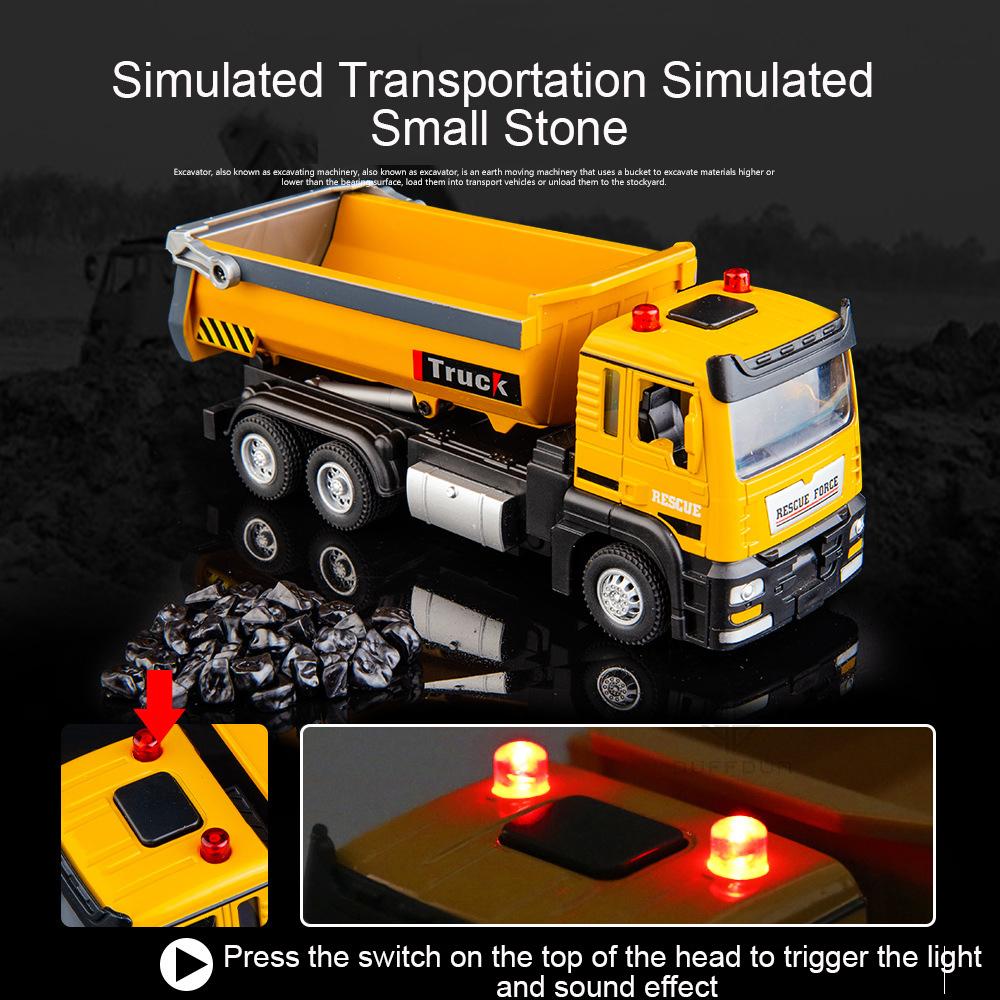 1/32 Scale Toy Car Model Engineering Dump Truck Alloy Diecast Sound Light Pull Back Tipping Bucket Tipcart Vehicle For Boys Gift