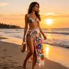 Cover Up Skirt Loose Fit Beach Cover Up Flower Print Lace-up Anti-UV Swimwear Cover Up Vacation Beachwear