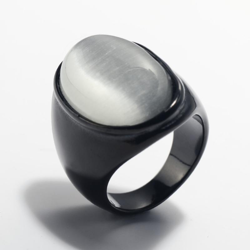 Luxury Gemstone Ring for Men Personalised Hip Hop Steel Titanium Jewellery Black Gold Silver Rock Hipster Street Finger Ring