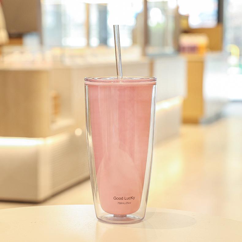 

Girl Double Layer Straw Cup Large Capacity Portable Water Bottle Kettle Portable StyleA