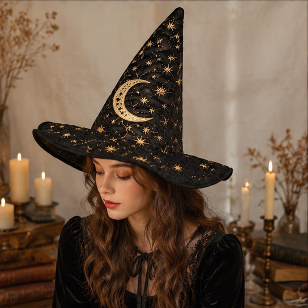 Women's Tall Pointed Witch Hat for Halloween Party Costume Accessory