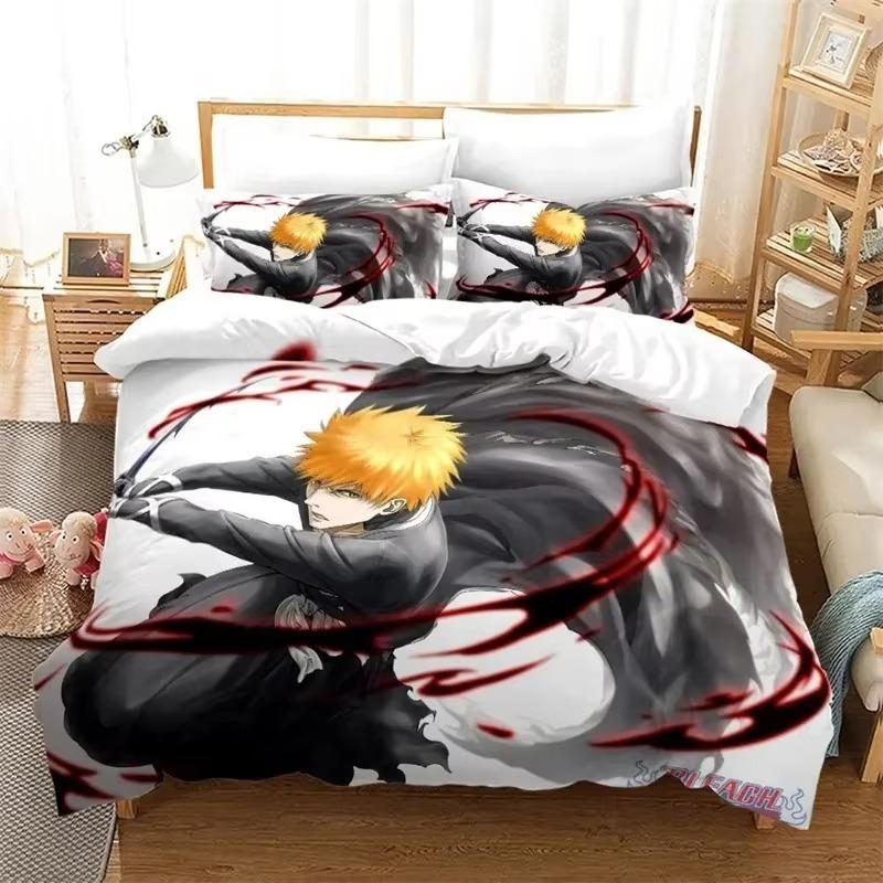 Anime Bleach Kurosaki Ichigo Beding Set Young Boys Young Girls Twin Quen Sized Dimensions Soft Duvet Cover Pilowcase Bed Children Kids Adult People