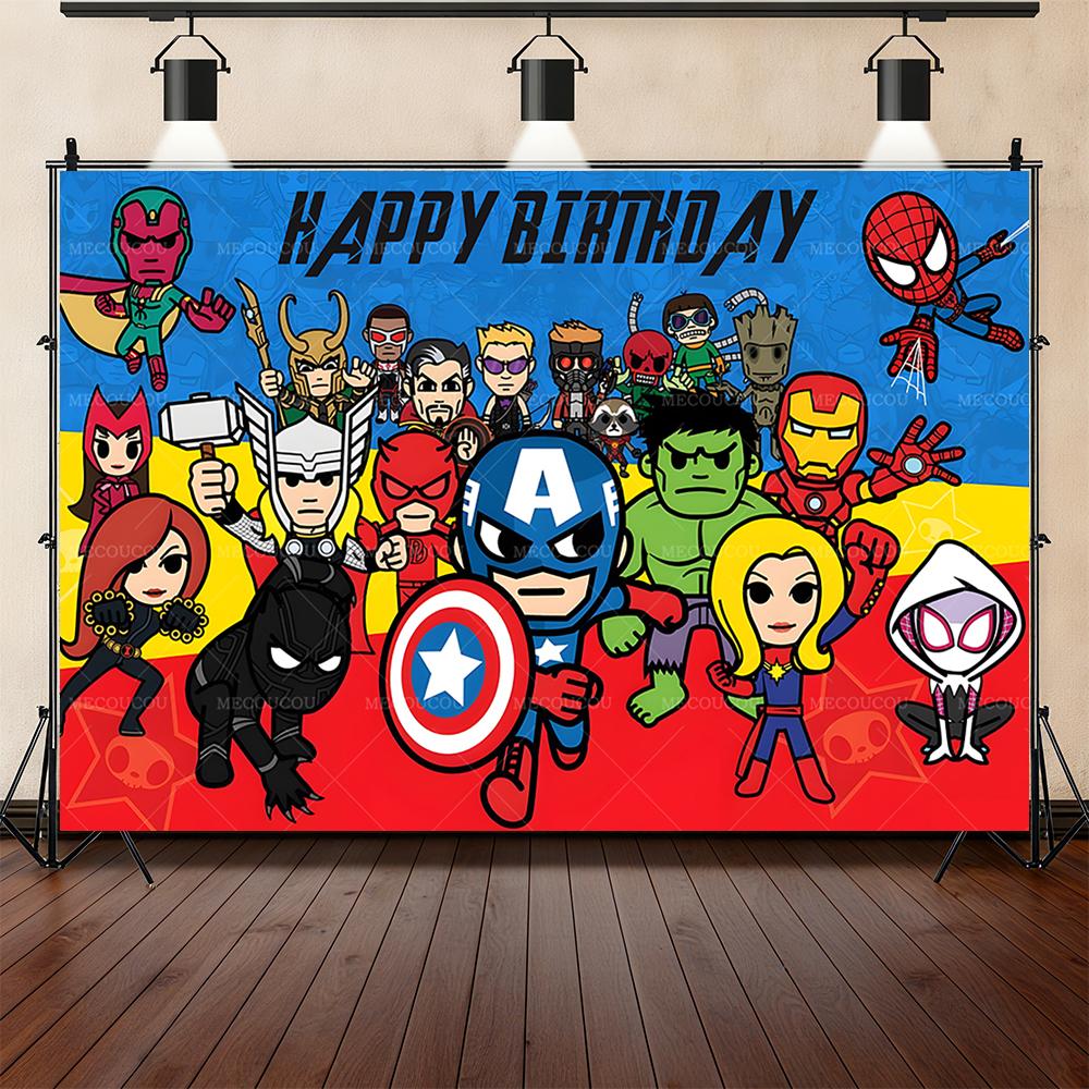 Cartoon Marvel superhero background customizable children's birthday party decoration surprisegift arrangement props room poster