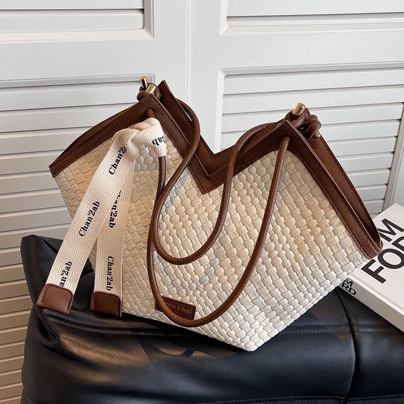 

2023 Женская Модная Сумка-Тоут на Плечо Большой Вместимости - Универсальная и Стильная белый/коричневый