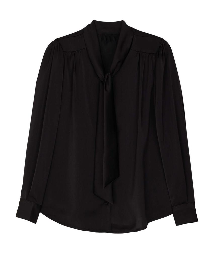 PLUNASTUDIO Reversible Shiny Tie Blouse_Black