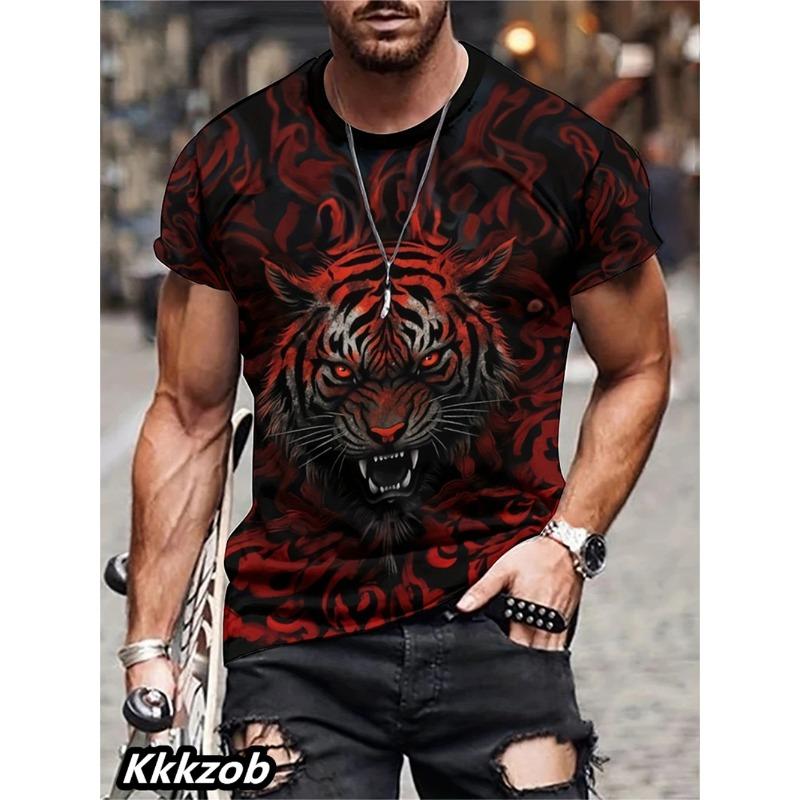 Mens Lion Print Short Sleeve O-Neck T-Shirt Soft Breathable Casual Wear Outdoor Activities Sports Loose Oversized Tops