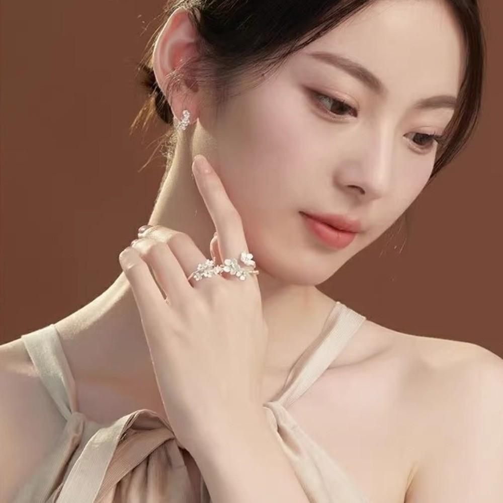 Forest Style Flower Opening Rings Elegant Women Jewelry Temperament Minimalist Rings Engagement