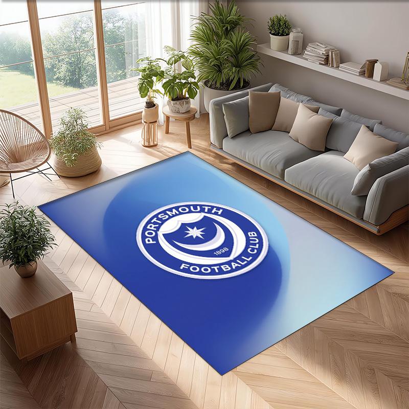 Tappeto Morbido Area Rug con Motivo Calcio Portsmouth FC Antiscivolo Tappeto per Pavimento Interno Tappetino Decorazione Sportiva per Camera da Letto