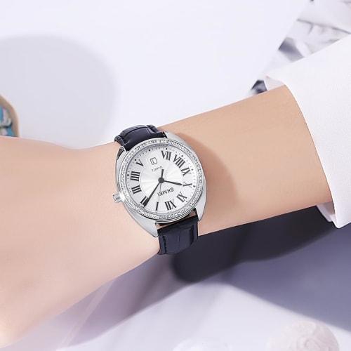 Stylish Women's Watch with Leather Strap, Casual and Business Style, Simple and Lightweight, Waterproof, Cute, Designer Analog Watch, Black and Silver