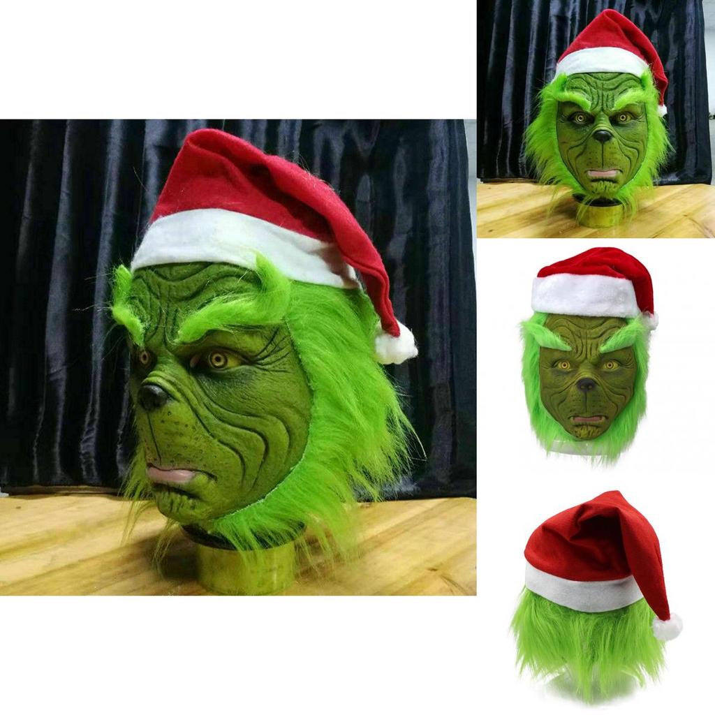 Rascal Grünes Monster Der Grinch Maske Mit Weihnachtsmütze Für Erwachsenen Cosplay Spaß