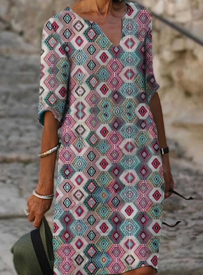 JPNTKY Fashion Summer Spring 1/2 Sleeves V-Neck Casual Dresses